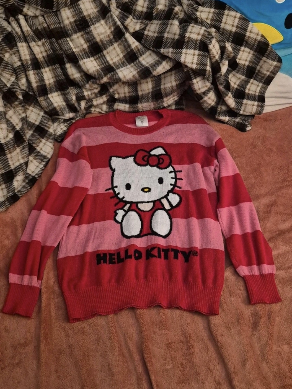 Hello Kitty Red and Pink Striped Crewneck Sweater